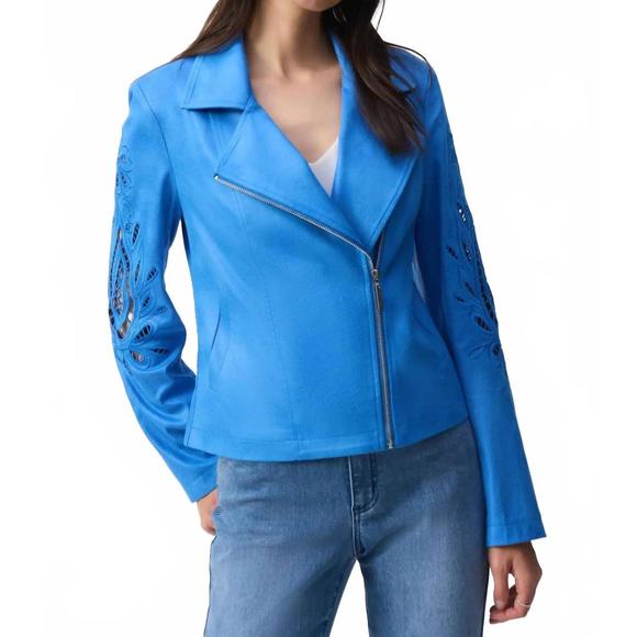 NEW JOSEPH RIBKOFF faux suede jacket in coastal blue